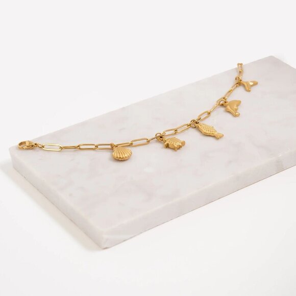 18K Gold PVD Stainless Steel Sea Charm Bracelet | Non-Tarnish Hypoallergenic - Picture 6 of 6